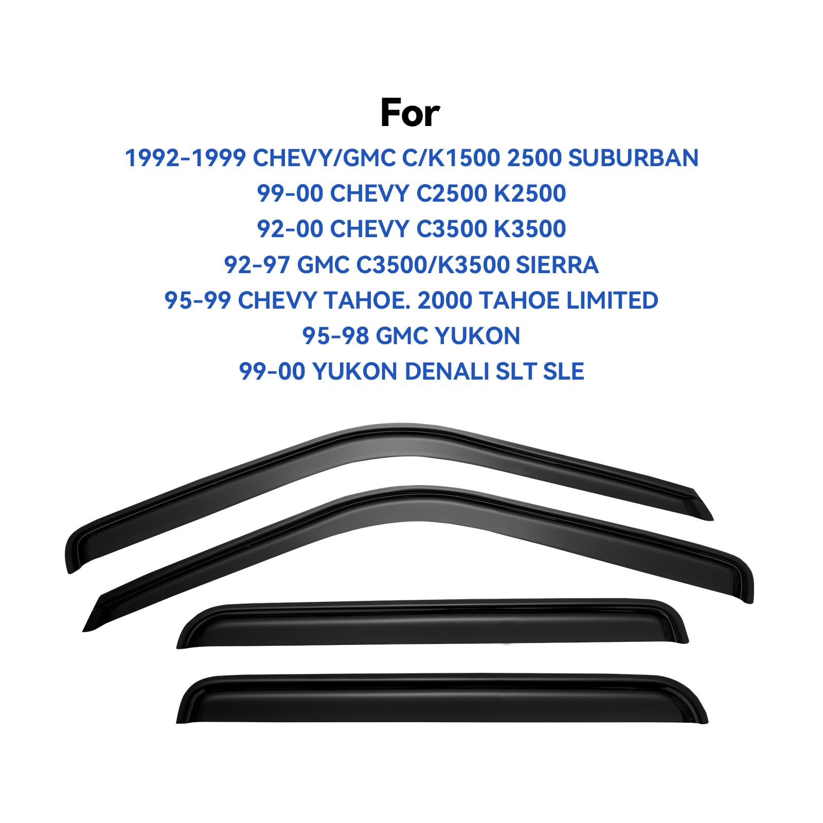 Window Visors Rain Guards for 1995-2000 Chevy Tahoe/GMC Yukon, Out-Channel Window Vent Wind Deflectors Visors Shades for 92-00 C