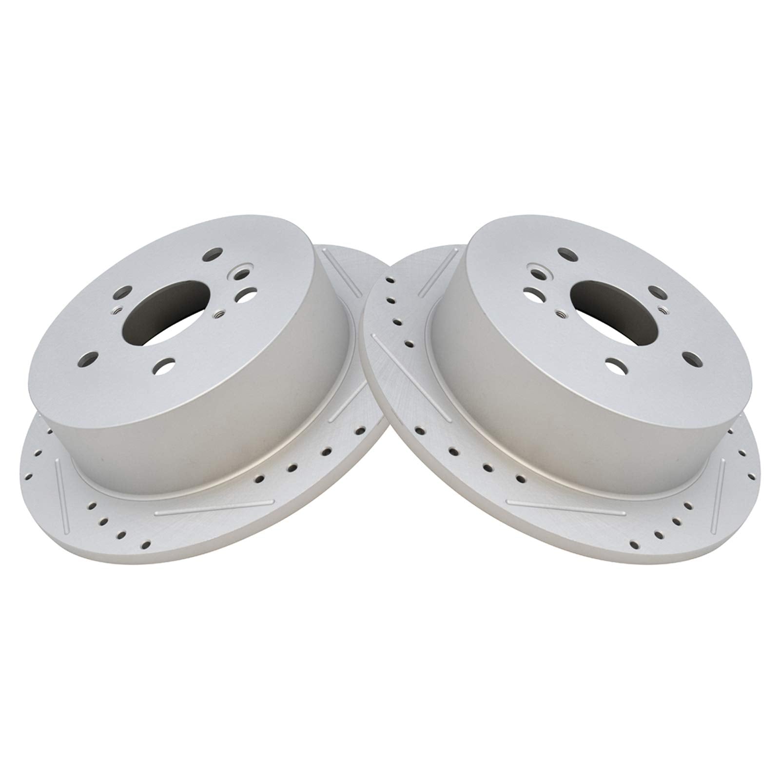 Trq Rear Performance Brake Rotors Set Solid Premium G-Coated Cross Drilled & Slotted Compatible With 2004-2006 Lexus Rx330 2007-