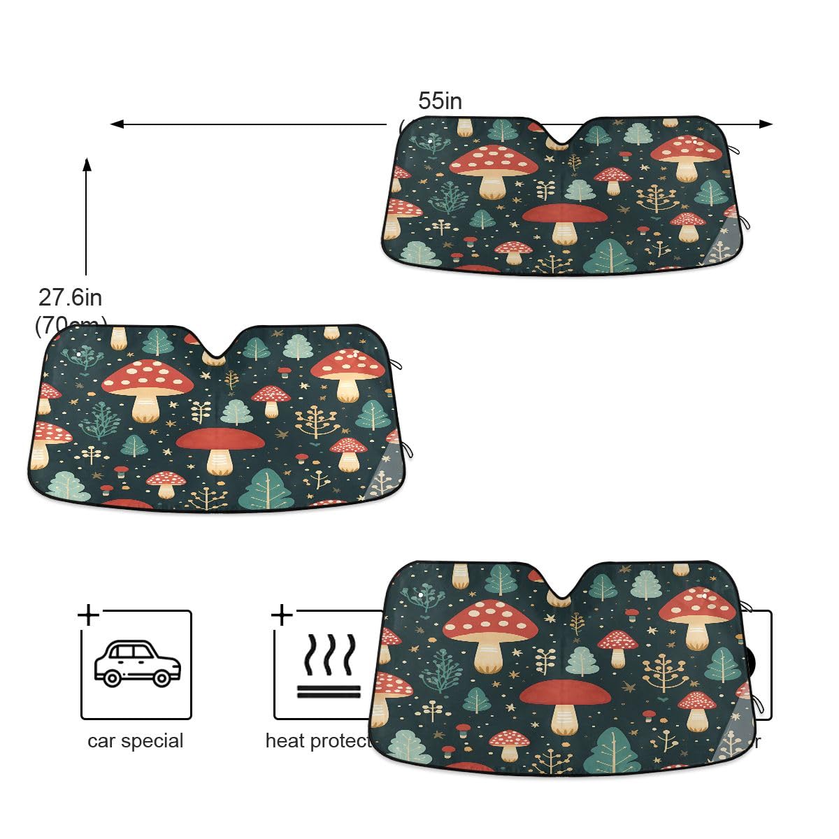 Car Windshield Sunshade Cute Mushroom Red Pattern, Blocks Sun Visor Protector Foldable Sun Shield Keep Your Vehicle Cool, Fits W