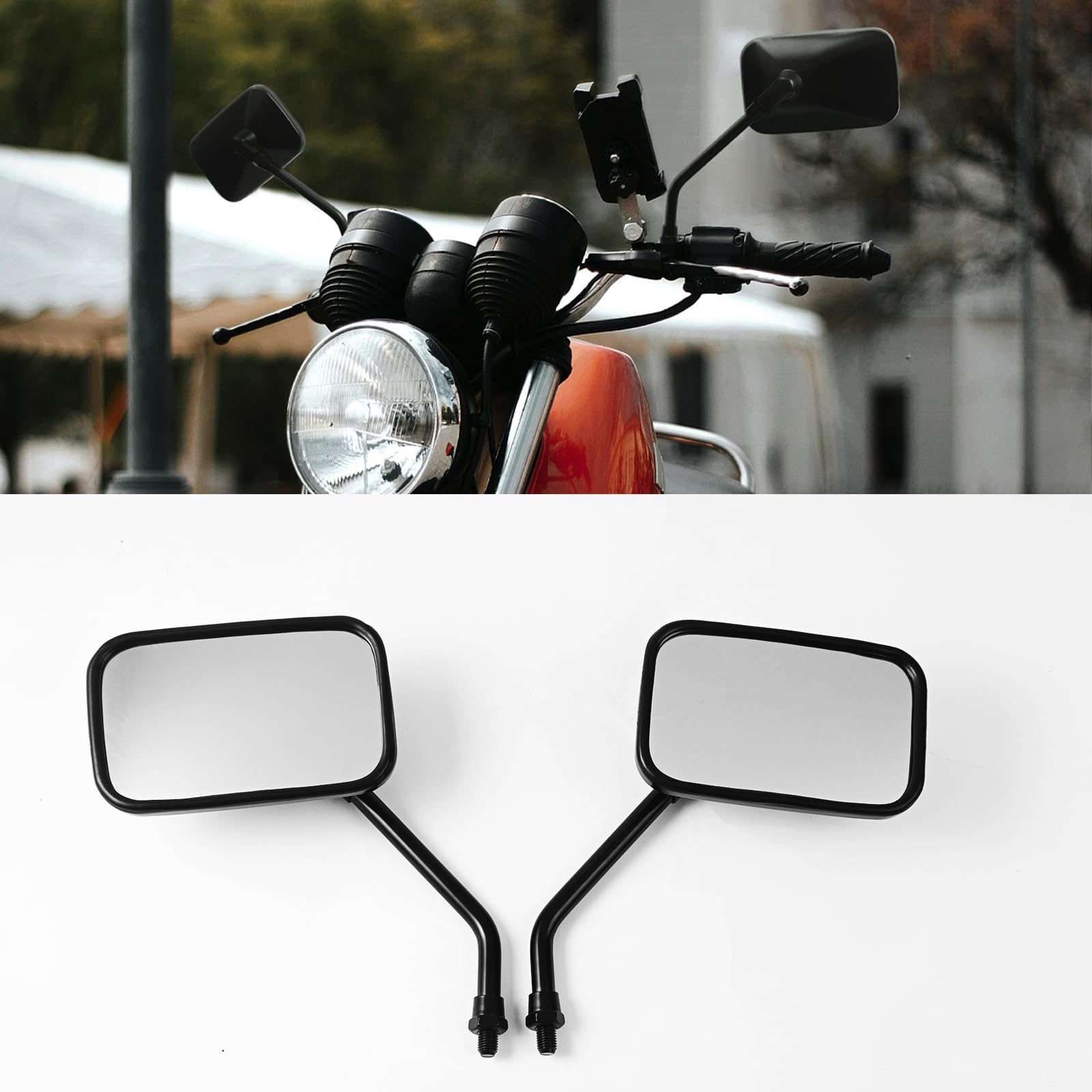 Motorcycle Mirrors, 10mm Bolt Motorcycle Handlebar Rectangle Rear view Side Mirrors, Compatible with Kawasaki Honda Suzuki Cruis
