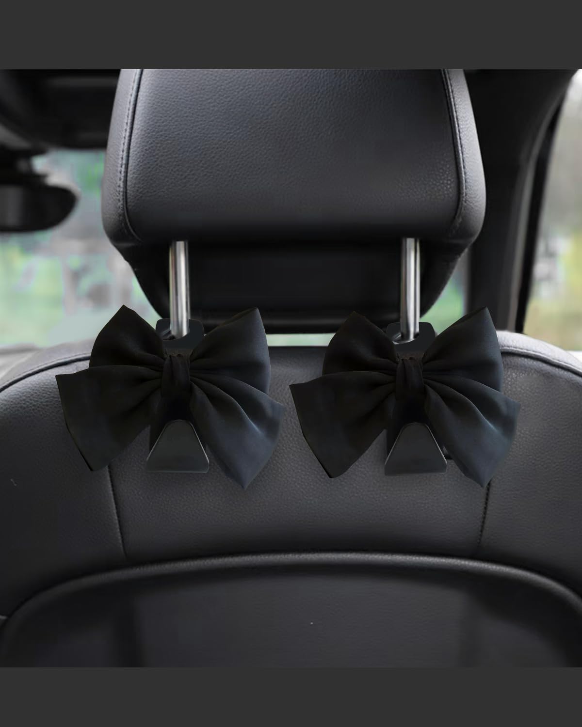 BVGACI 2 Pack Car Purse Hooks, Cute Bow Car Seat Headrest Hook Hanger for Purses and Bags (Black silk)
