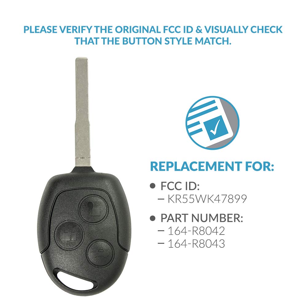 Keyless2Go Replacement For New Uncut Keyless Remote Head Key Fob Ford Fiesta That Use Kr55Wk47899 (2 Pack)