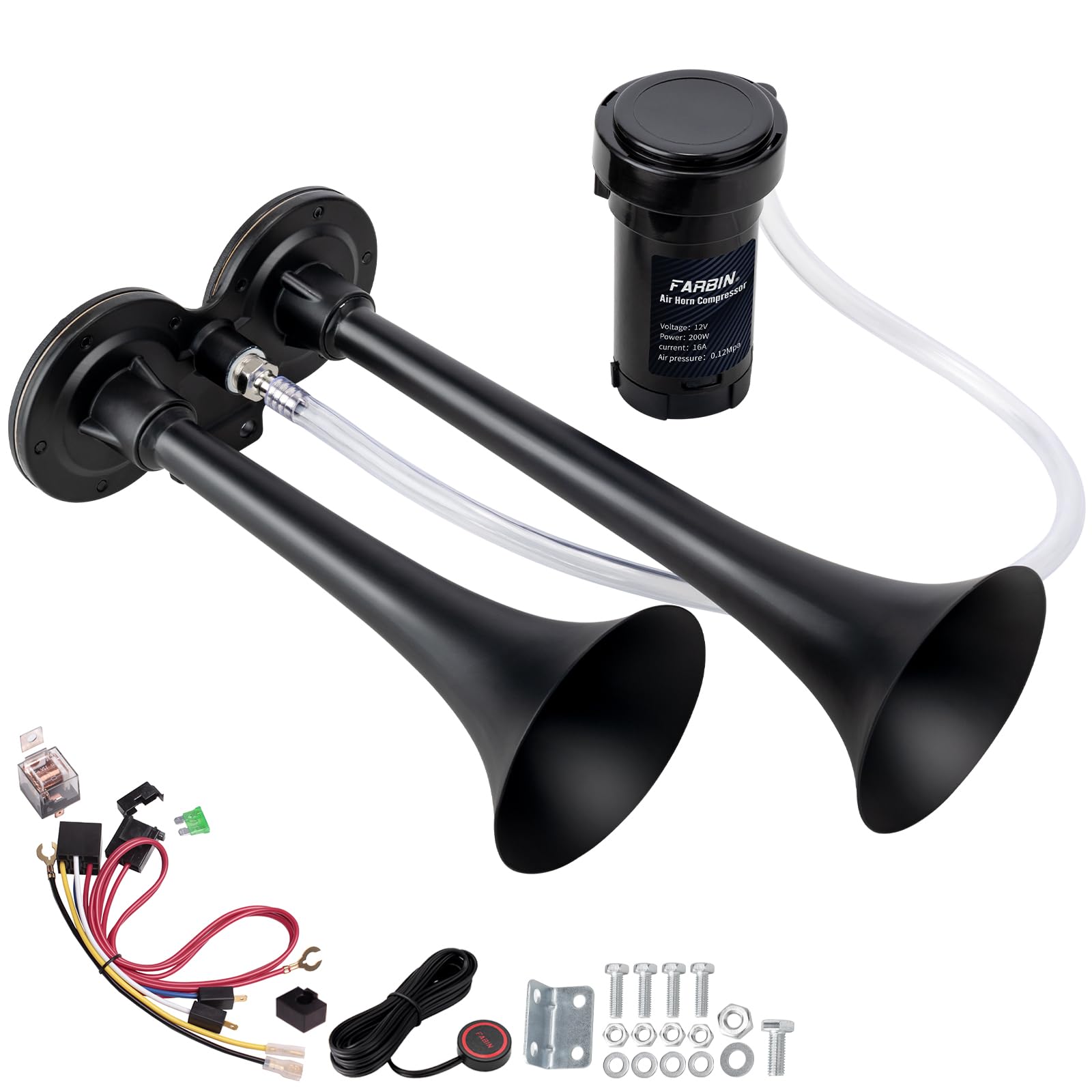 Farbin Loud Train Horn For Car 12V 150Db Super Loud Air Horn Dual Trumpet Truck Horn With Compressor And Button