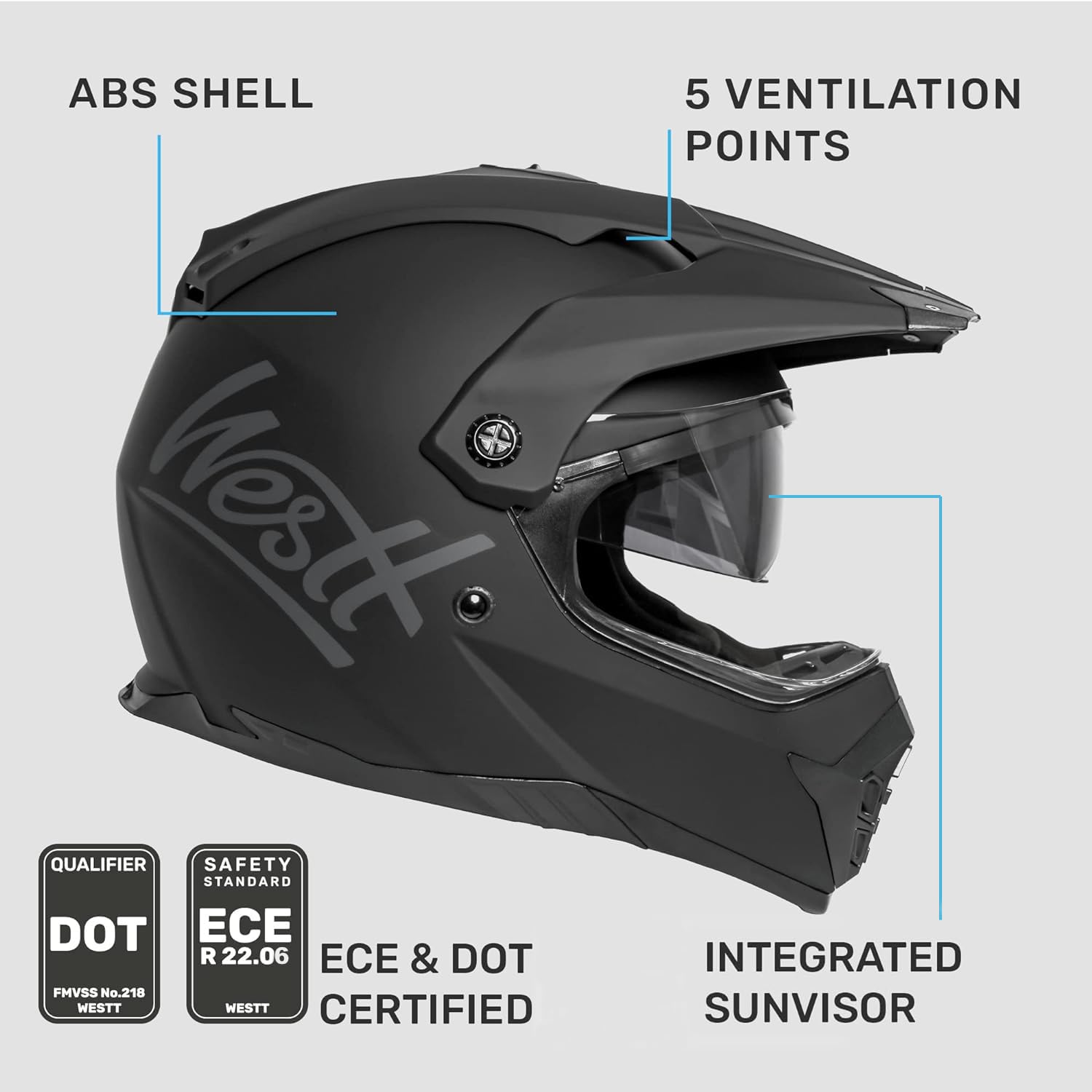 Westt Dirt Bike Helmets For Adults - Motorcycle Helmets With Dual Visor - Motocross Helmets Atv Helmet Full Face Helmets Dot App