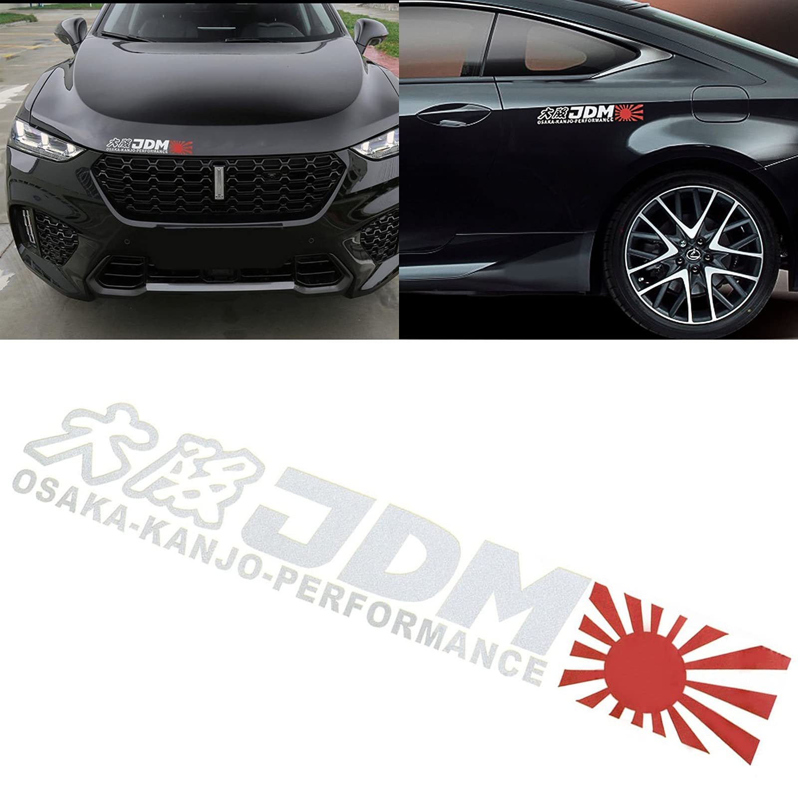 Xotic Tech Osaka-Kanjo-Performance Letter Decal Rising Sun Jdm Vinyl Sticker Decoration Universal Fit (7.87’’ X 1.34)