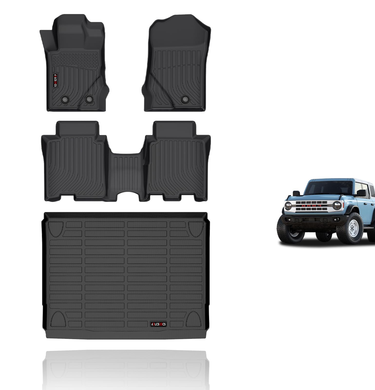 KELCSEECS Floor Mats & Cargo Liner for 2021 2022 2023 2024 2025 Ford Bronco(Not Sport) 4 Door All Weather Car Mats Floor Liners 