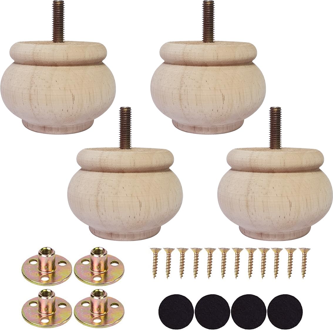 Btibpse 2 Inch Wooden Furniture Legs, Solid Wood Unpainted Replacement Furniture Legs, Ottoman/Loveseat Replacement Legs, Cabinet Legs/Desk/Sofa/Bookcase Round Bun Feet Set Of 4 (2 Inch)
