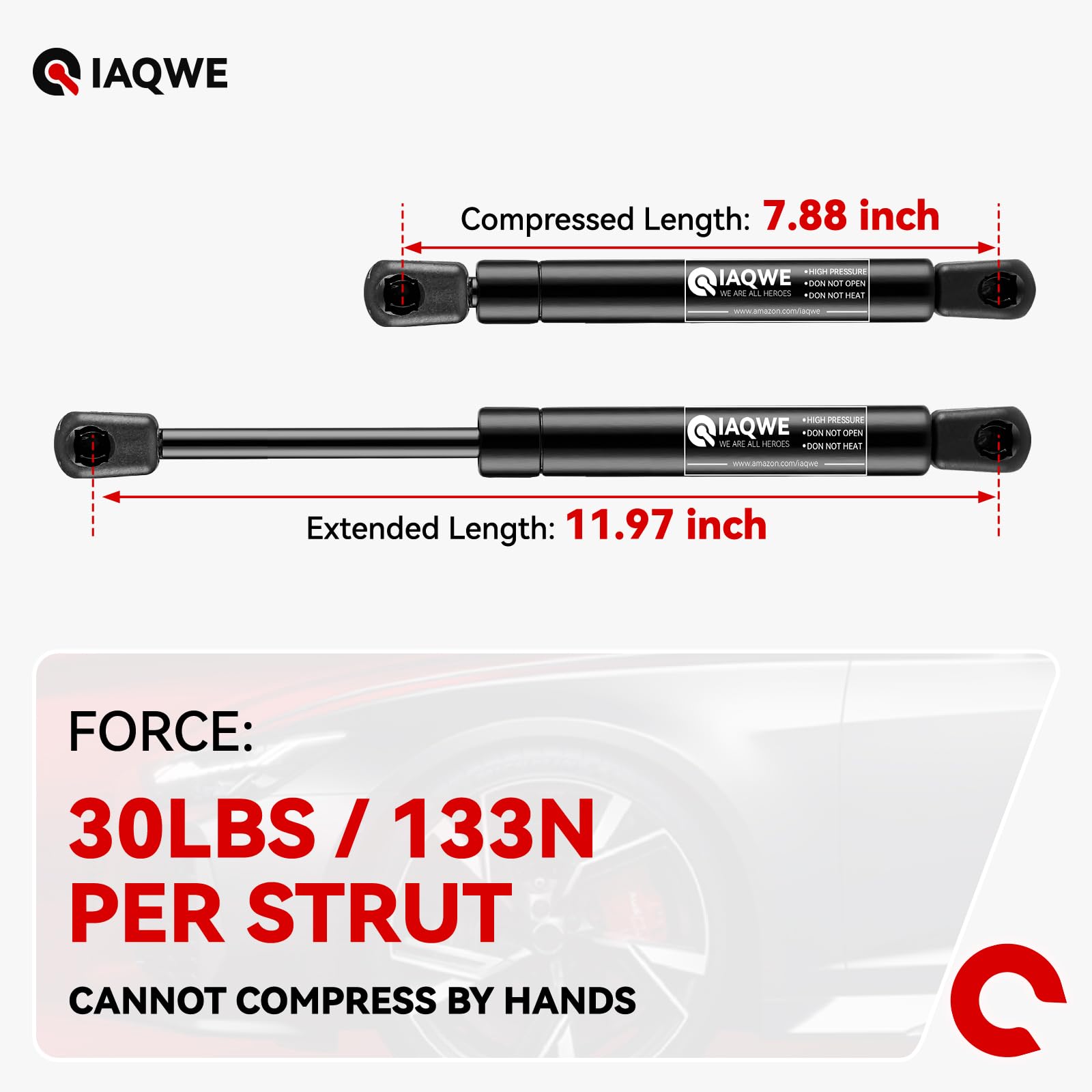 Iaqwe Sg459002 12Inch 30Lb/133N Gas Struts Shocks Springs 12'' Lift Support For Snugtop Are Leer Truck Camper Shell Topper Rear