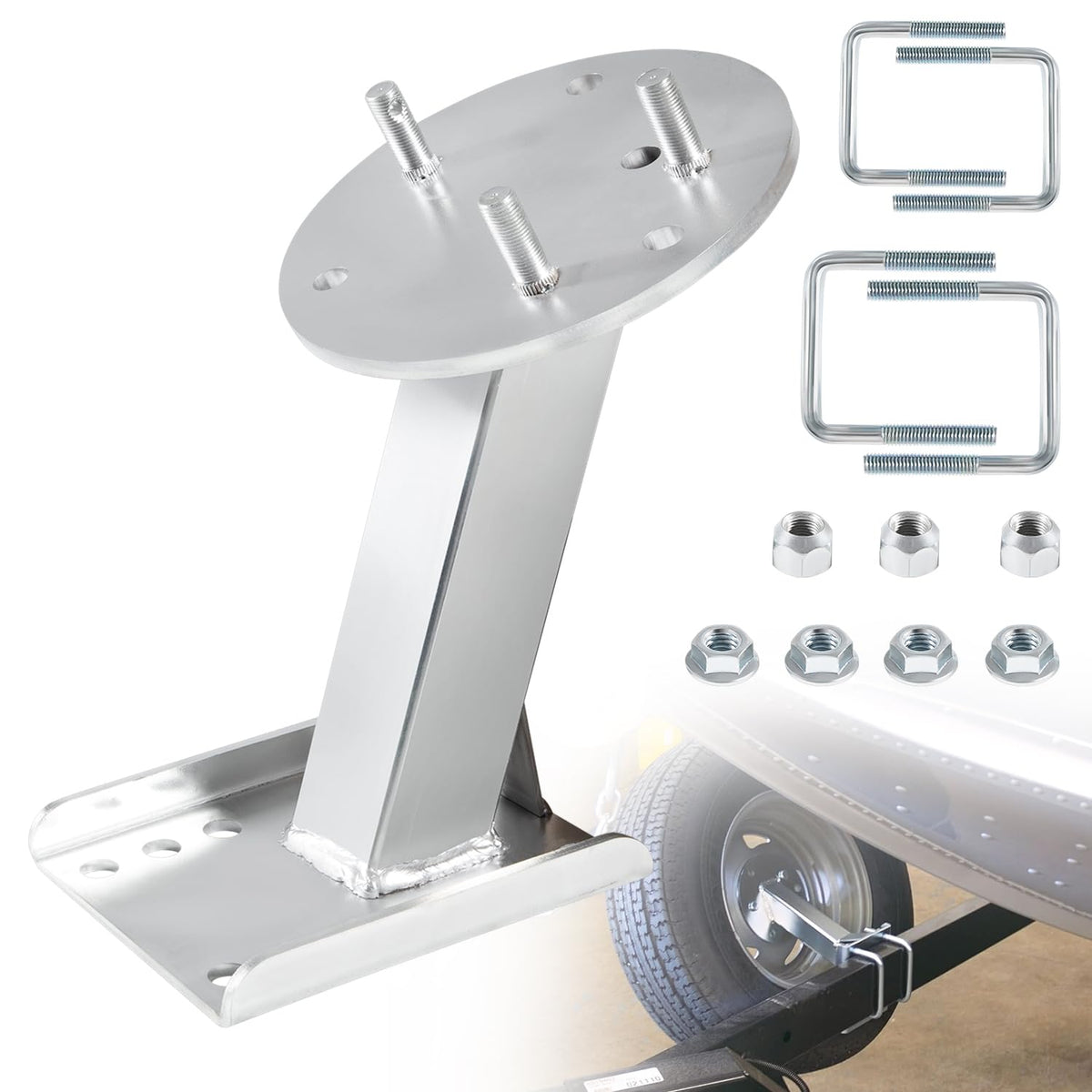 3001.0064 Spare Tire Mount for Trailer, Spare Tire Carrier Heavy-Duty Nickel-Plated Steel High-Mount Bracket Fits Most 4 & 5 & 6