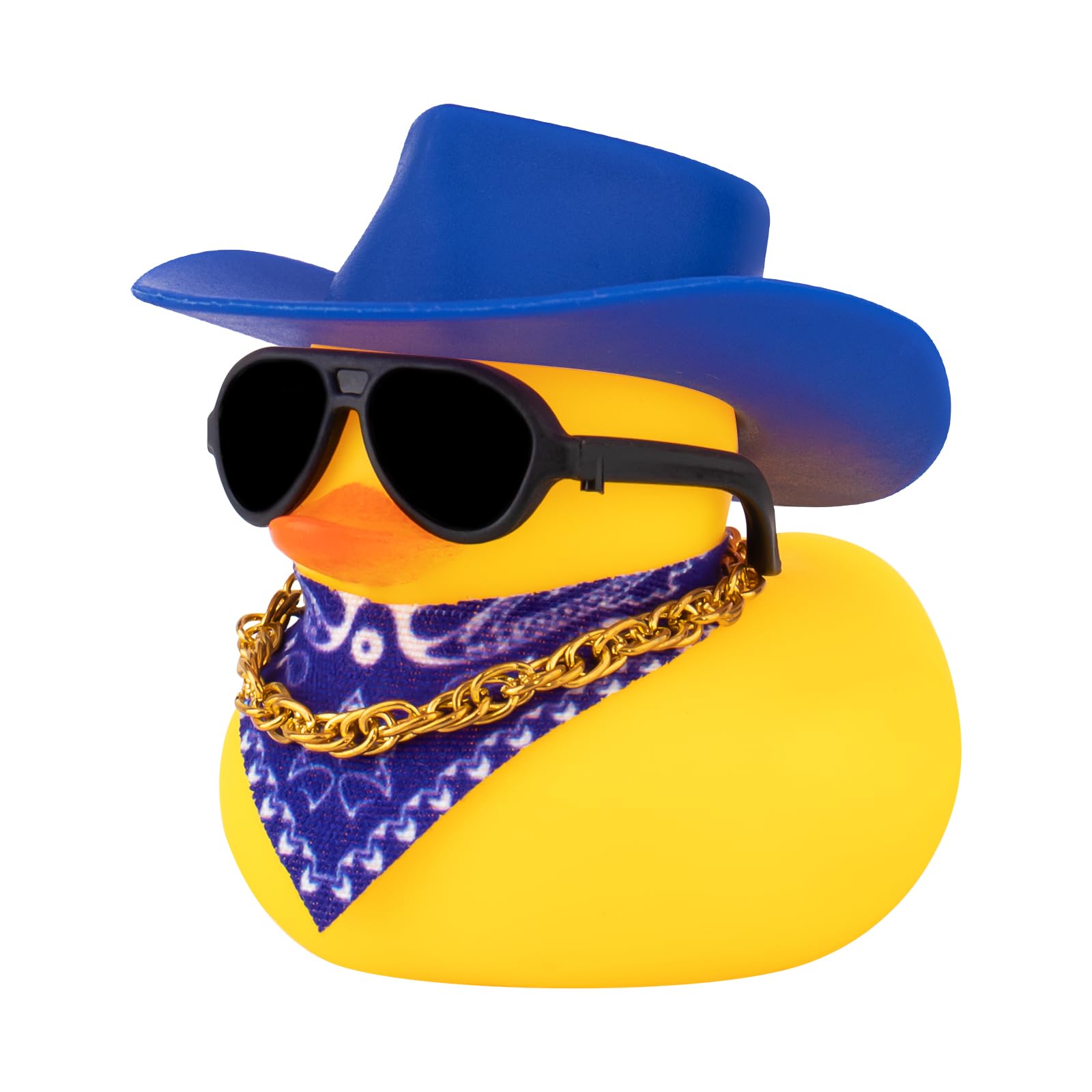 wonuu Car Dashboard Decoration Cowboy Hat Rubber Duck, Car Ducks Ornaments with Mini Colorful Hat Necklace Sunglasses Scarf (Dar