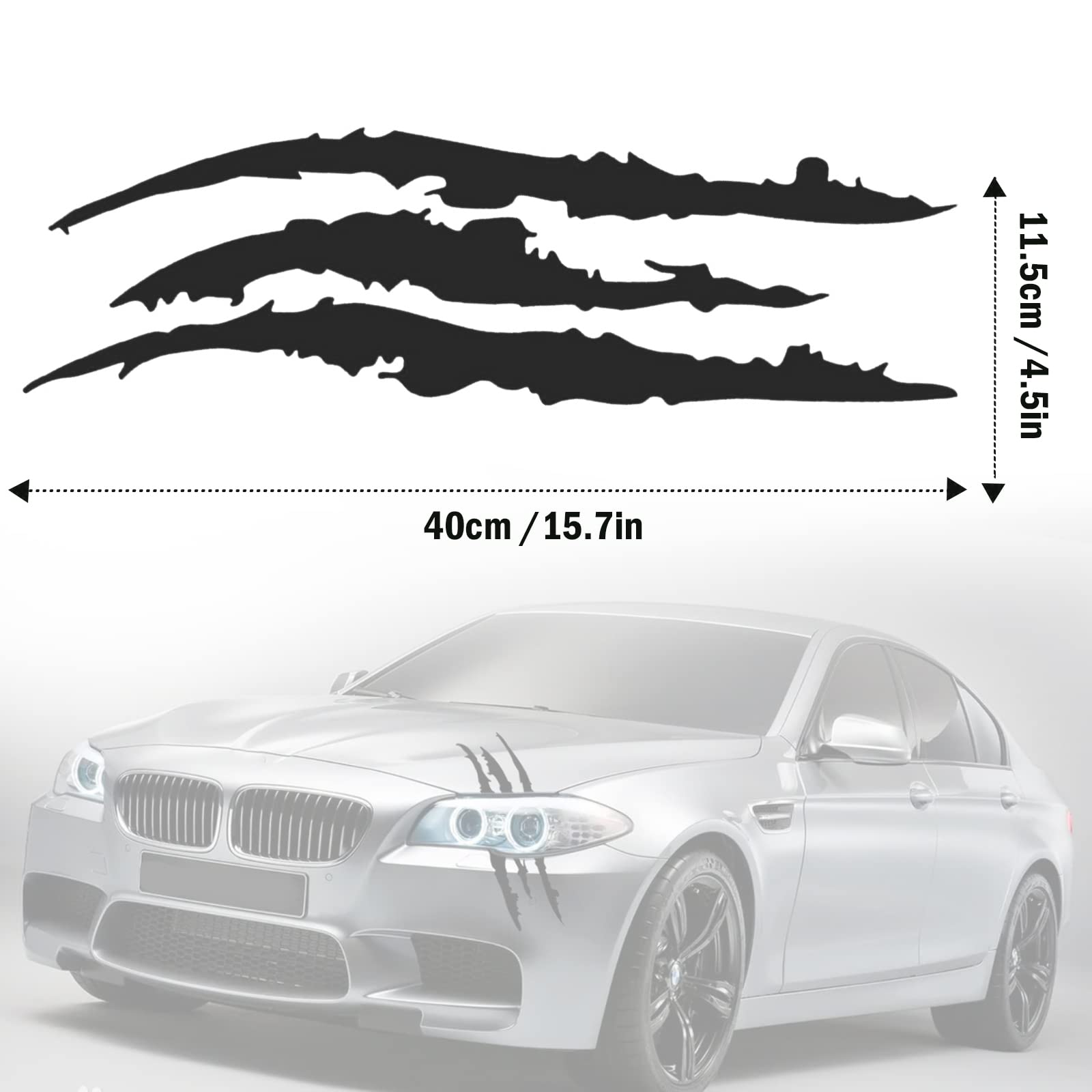 2Pcs Claw Mark Decals For Cars,Headlight Car Sticker,Stripes Scratch Decal Vinyl For Sports Cars Suv Pickup Truck Window Motorcycles Ect (Black)