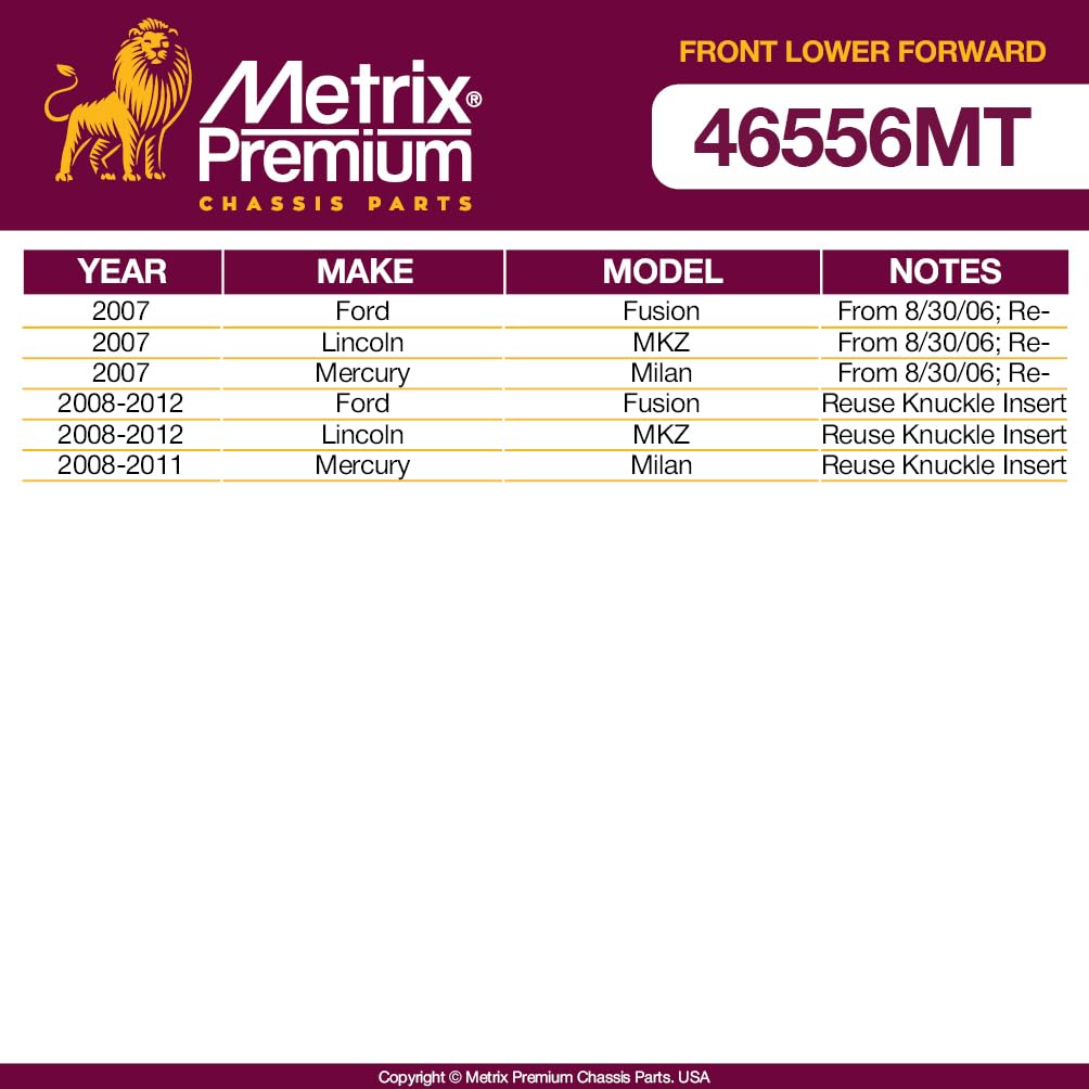 Metrix Premium Chassis Parts - Front Lower Forward Control Arm W Ball Joint & Bushing Assembly Fits 07-12 Ford Fusion, 07-12 Lin