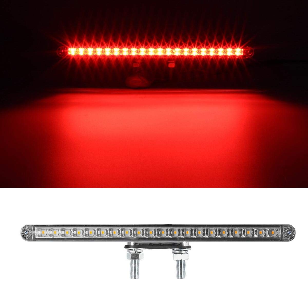 Partsam 2Pcs 12'' Clear Lens Red/Amber LED Combo Dual Face Truck Semi Trailer Light Bars 20LED Waterproof w Double Studs Sealed