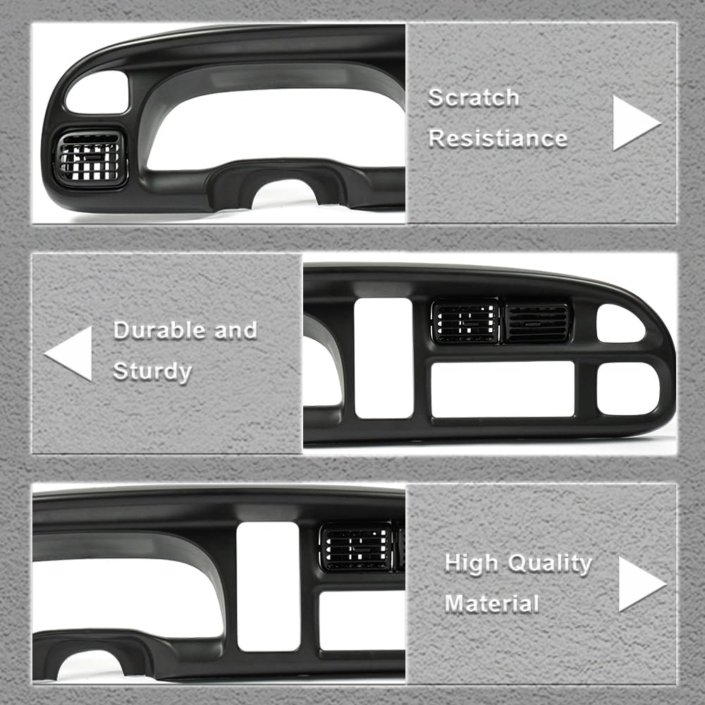Pit66 Dash Board Bezel Cover Compatible With 1998 1999 2000 2001 2002 Dodge Ram 1500 2500 3500 Instrument Panel Cover W/Vents