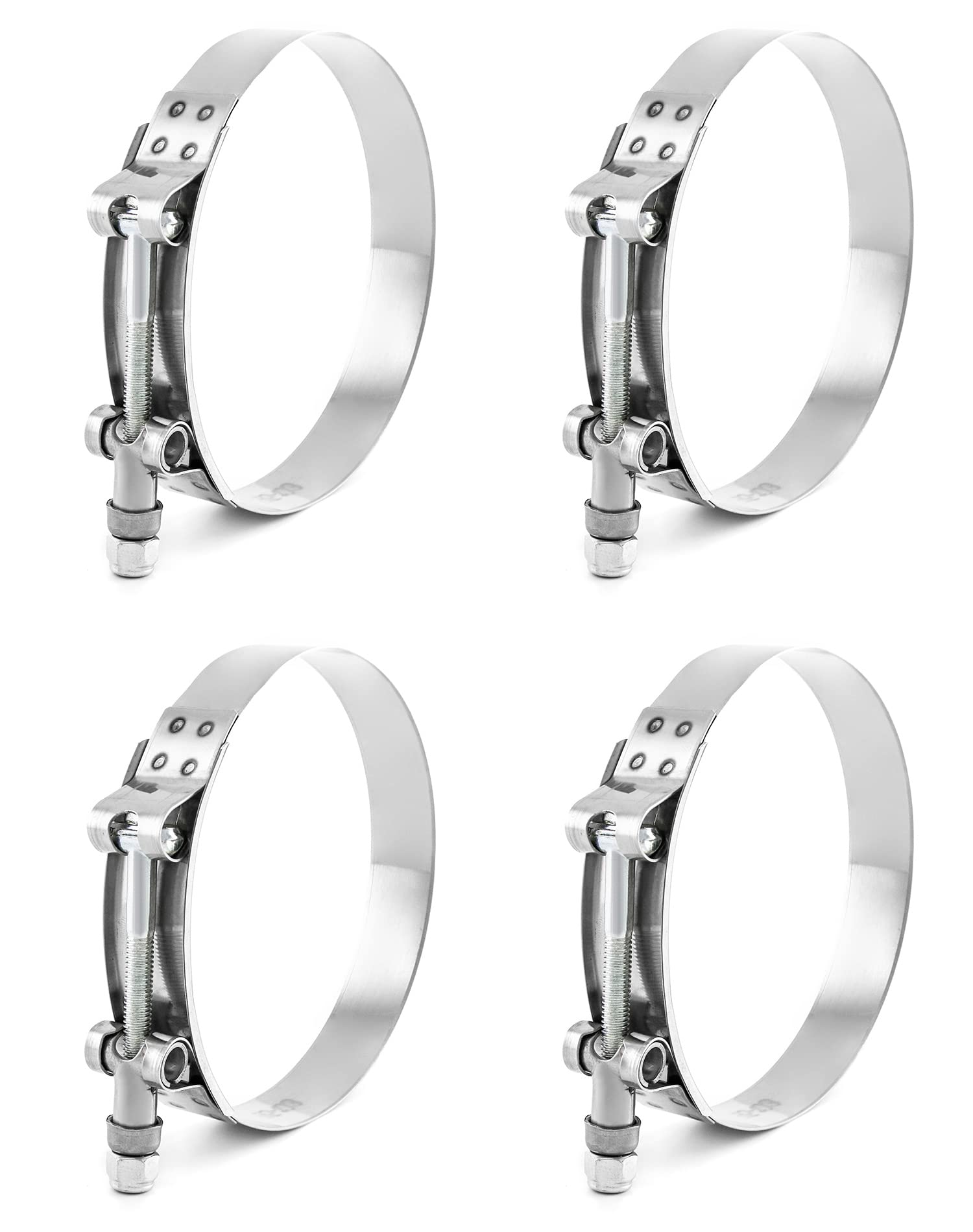 Qwork 3.5'' T-Bolt Hose Clamp Stainless Steel, Working Range 95Mm - 103Mm For 3.5'' Hose Id, Turbo Intake Intercooler Clamp, 4 P