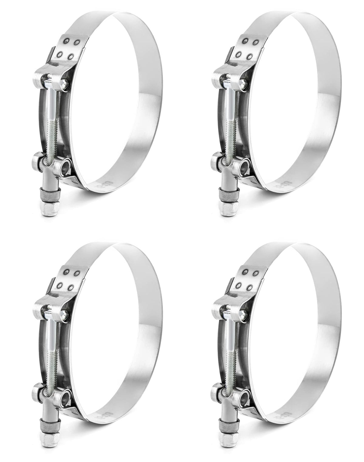 Qwork 3.5'' T-Bolt Hose Clamp Stainless Steel, Working Range 95Mm - 103Mm For 3.5'' Hose Id, Turbo Intake Intercooler Clamp, 4 P