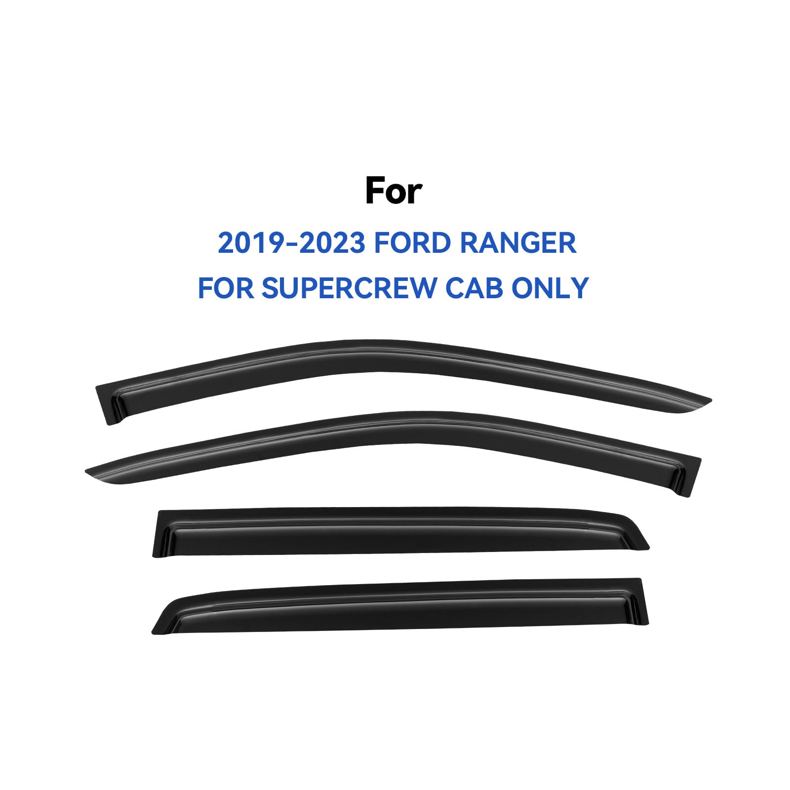 Window Visors Rain Guards for 2019 2020 2021 2022 2023 Ford Ranger Supercrew, Out-Channel Window Vent Wind Deflectors Visors Sha