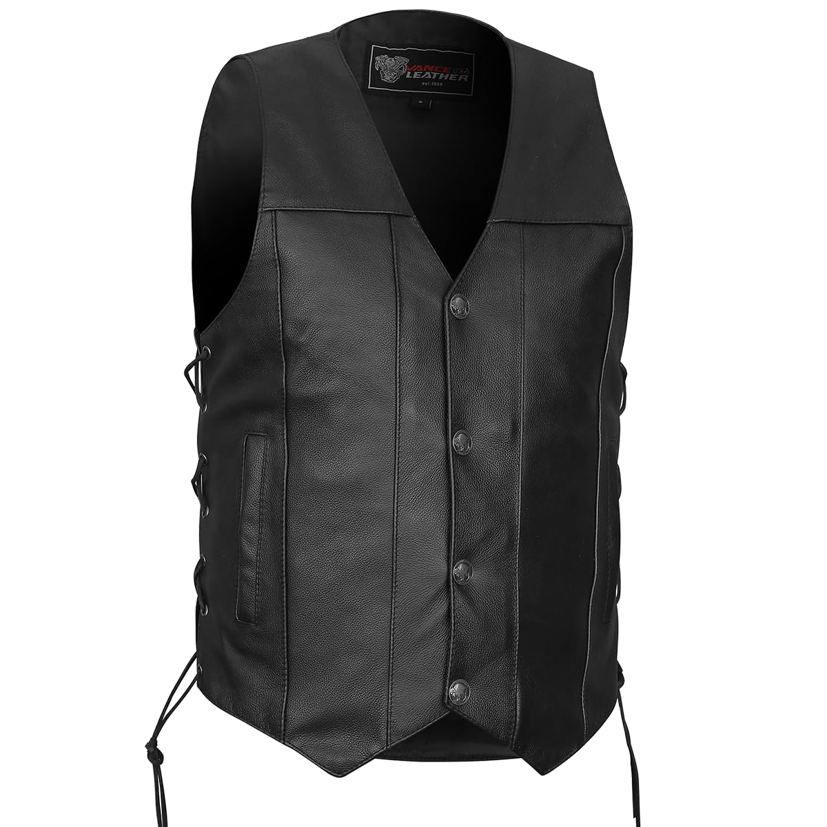Mens Leather Motorcycle Vest with Concealed Carry Gun Pocket, Black Premium Leather Vest for All-Weather Motorbike Riding (2XL, 