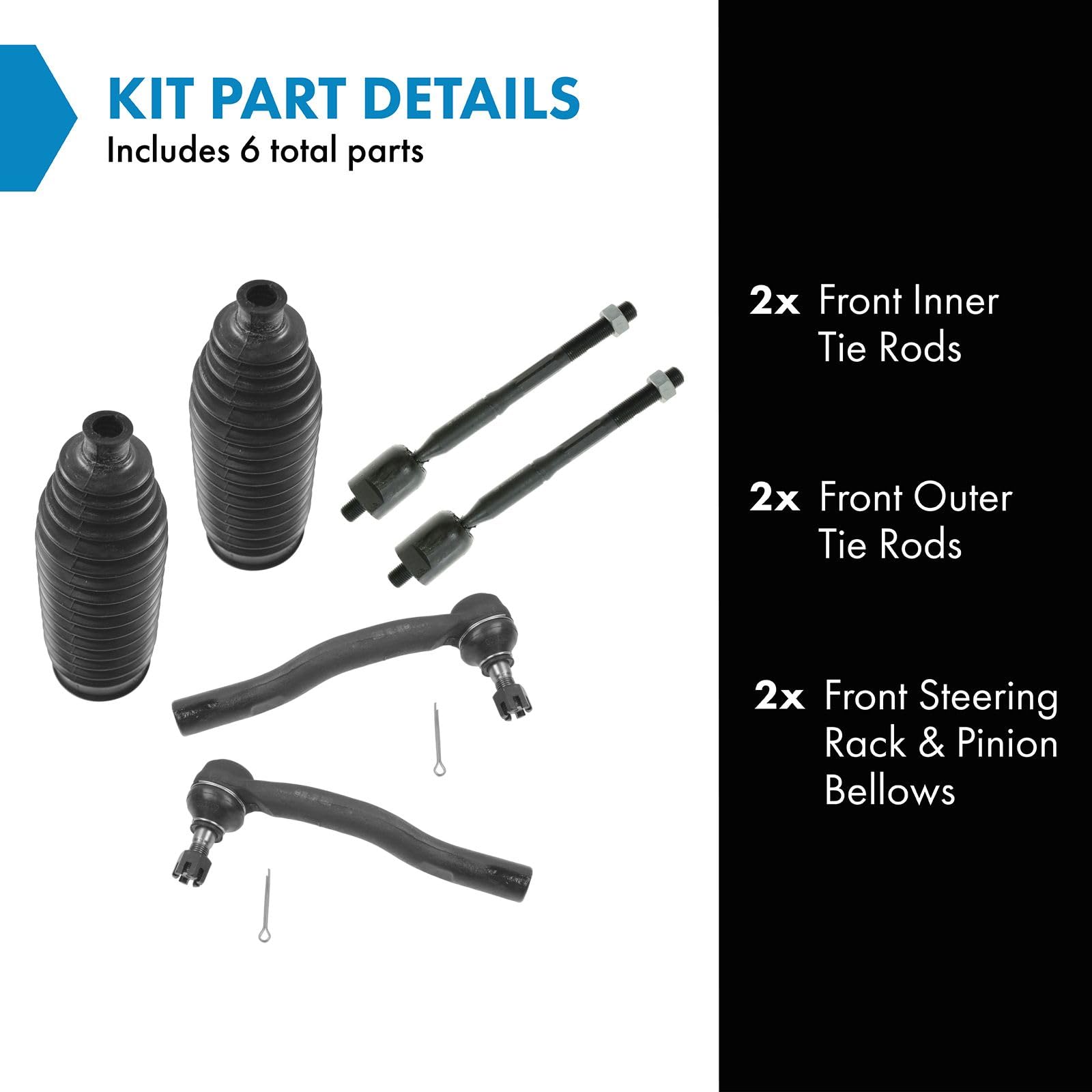 Trq Front Driver & Passenger Side Steering Kit Steering Rack & Pinion Bellow Tie Rod Compatible With 2002-2003 Lexus Es300 Toyot