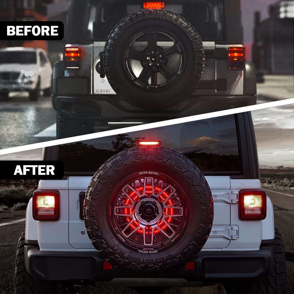 Xprite 14'' Spare Tire Brake Light Compatible With 2018+ Jeep Wrangler Jl/Jlu, Plug & Play, 3Rd Led Rear Wheel Lights Third Tail