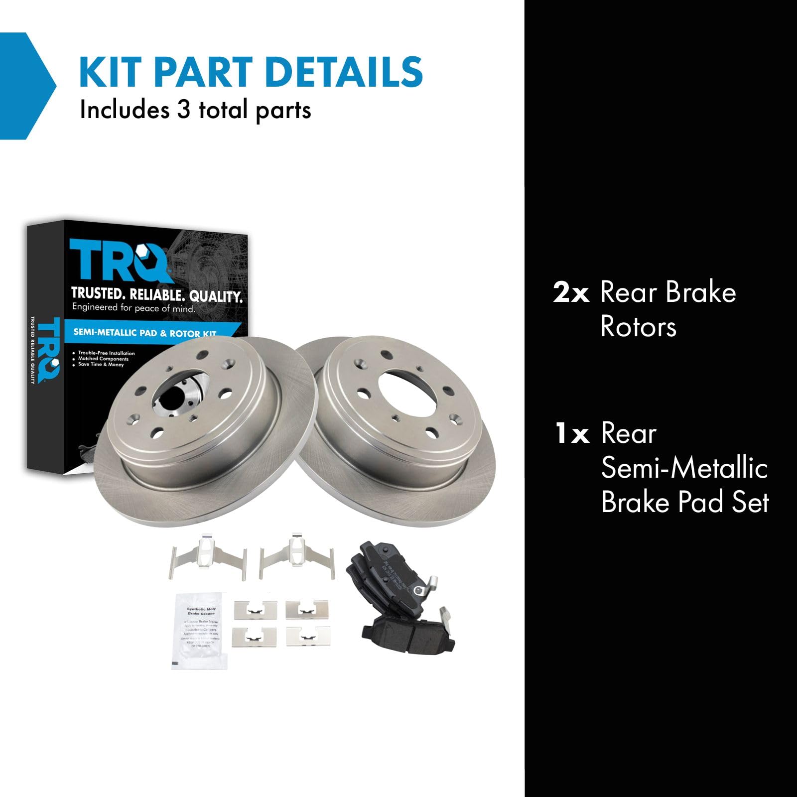 Trq Rear Brake Pad & Rotor Kit Brake Pads Brake Rotor Semi-Metallic Compatible With 1990-2001 Acura Integra 1992-2000 Honda Civi