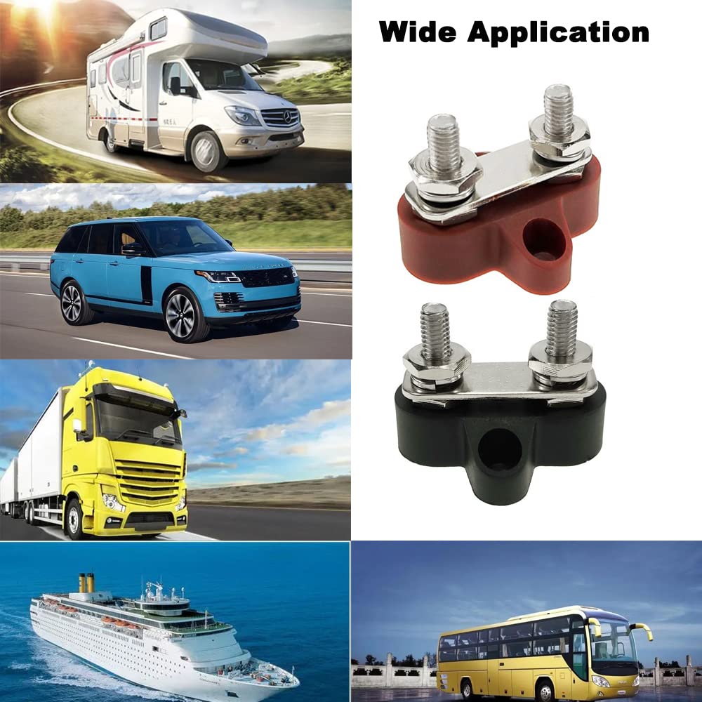 Heart Horse Bus Bar Terminal Block 1/4'' Power Stud Battery Junction Block Post Distribution Block Insulated With Cover Dc 48V 2