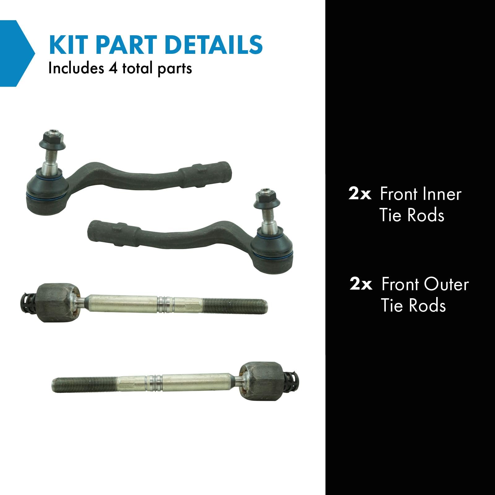 Trq Front Inner And Outer Tie Rod Set Compatible With 2009-2016 Audi A4 A4 Quattro 2010-2014 A5 2008-2017 A5 Quattro 2013-2016 A