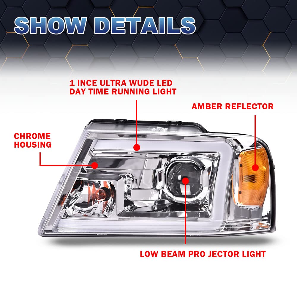 Pit66 Led Drl Headlights, Compatible With 2004-2008 Ford F150/ Compatible With 06-08 Lincoln Mark Lt(Not Compatible With 2004 F150 Heritage/Flareside Beds Models)