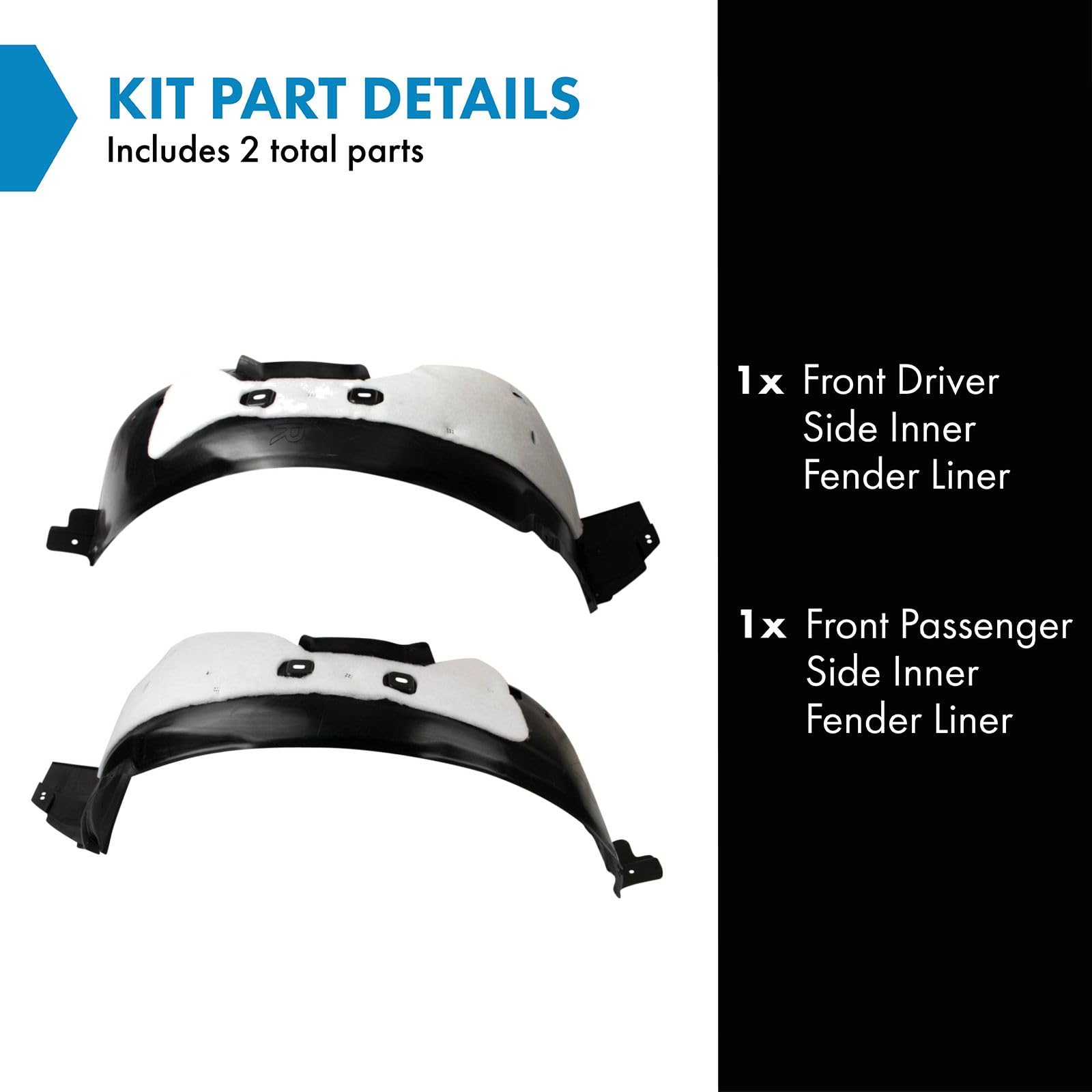 Trq Front Inner Fender Liner Set Compatible With 2011-2016 Chevrolet Cruze Gm1248226 Gm1249226