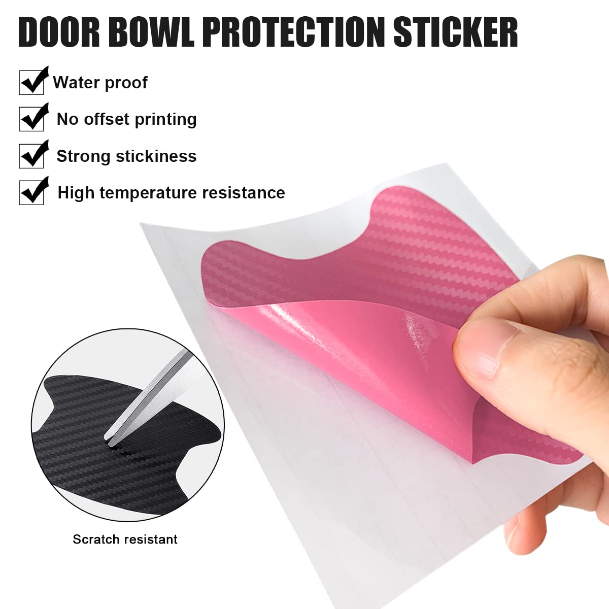 4PCS Car Handle Cup Stickers, Carbon Fiber Scratch Auto Door Protective Film, Non-Marking Car Bowl Protector, Universal Paint Co