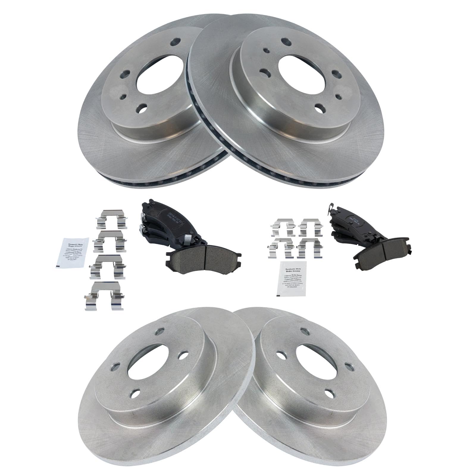 Trq Front And Rear Brake Pad & Rotor Kit Brake Pads Brake Rotor Ceramic Compatible With 1991-1992 Saturn Sc 1993-1998 Sc1 Sc2 19