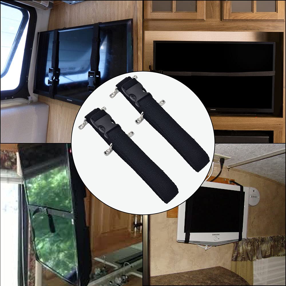 scottchen PRO RV TV Straps 74 Anti-Tip RV Furniture Safety Tie Down Solid Straps for Camper Trailer Traveling - 2pcs Black
