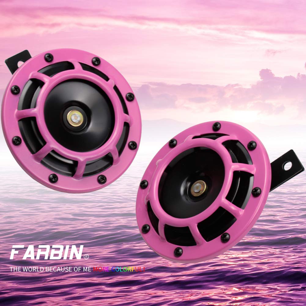 Farbin Horns Electric Car Horn 12V High Tone/Low Tone Twin Horns Kit With Protective Grill Women'S Car Horn (Pink)