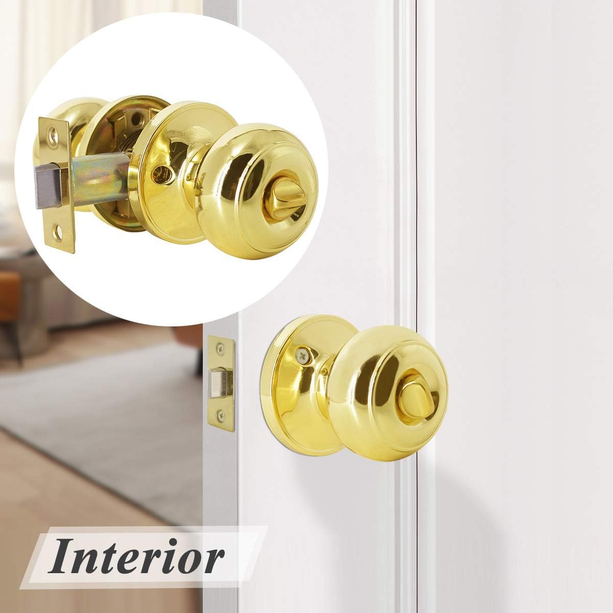 Probrico Polished Brass Privacy Door Knobs,Interior Door Knob for Bedroom and Ba WBHDWB0CC5FN2F6