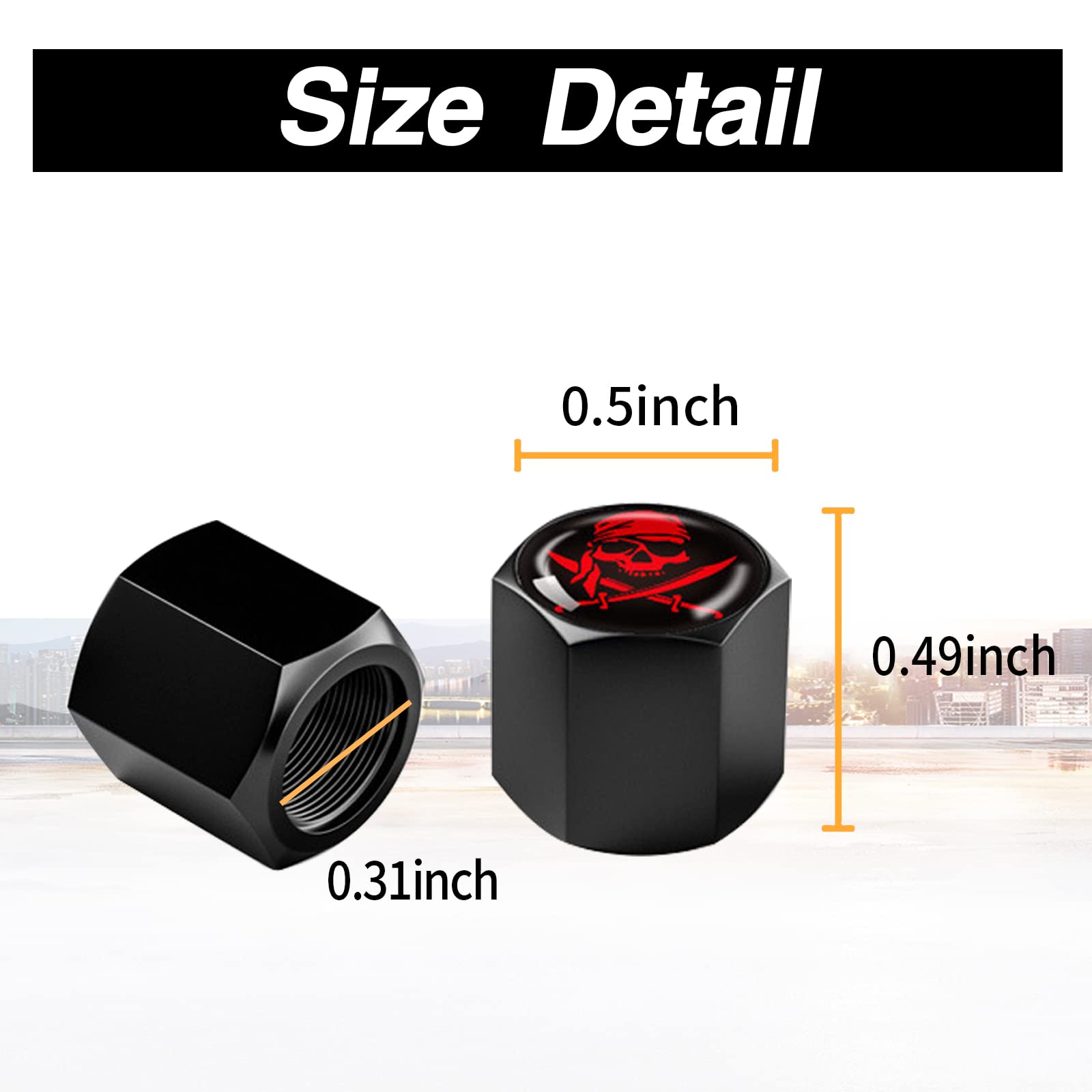 Ajxn 4 Pack Skull Car Wheel Tire Valve Stem Caps Airtight Dust Proof Covers Universal Tire Air Valve Caps For Cars, Trucks, Bicy