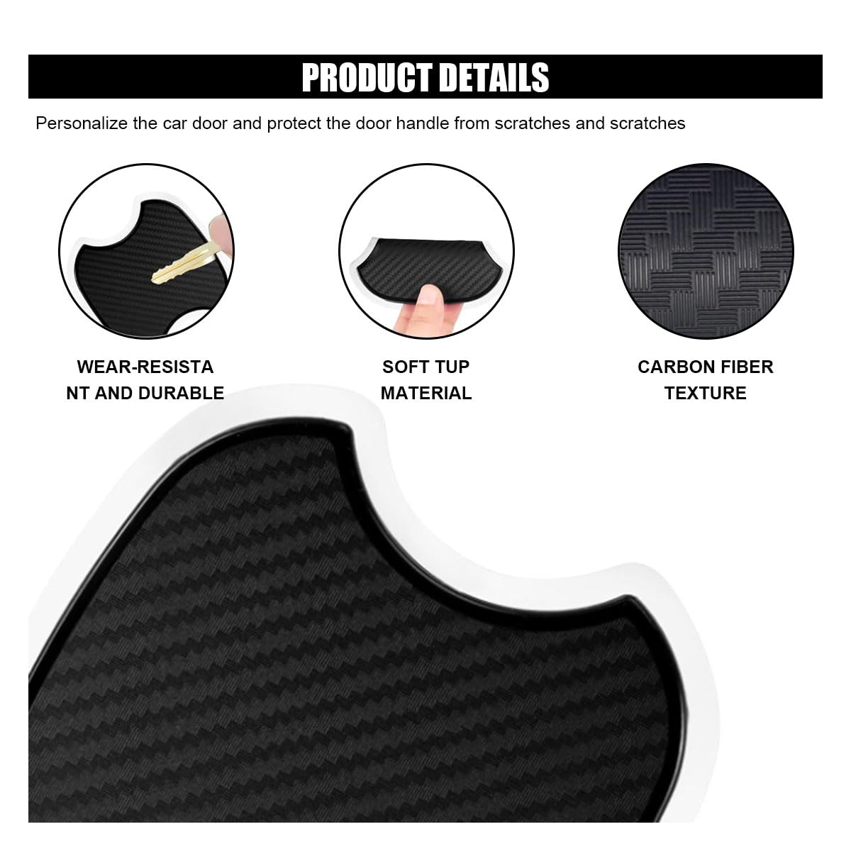 Smilfuy 4Pcs Car Door Handle Cup Scratch Protectors, Tpu Carbon Fiber Door Bowl 3D Sticker, Car Door Handle Paint Cover Guard Pa