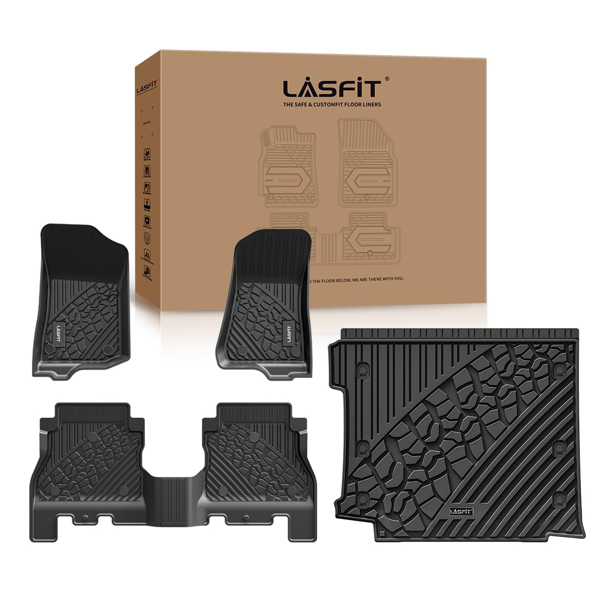 Lasfit Floor Mats & Trunk Mat For Jeep Wrangler Jl 2018-2025 With Subwoofer And Flat Load Floor Unlimited 4 Door (Not For Jk/Not