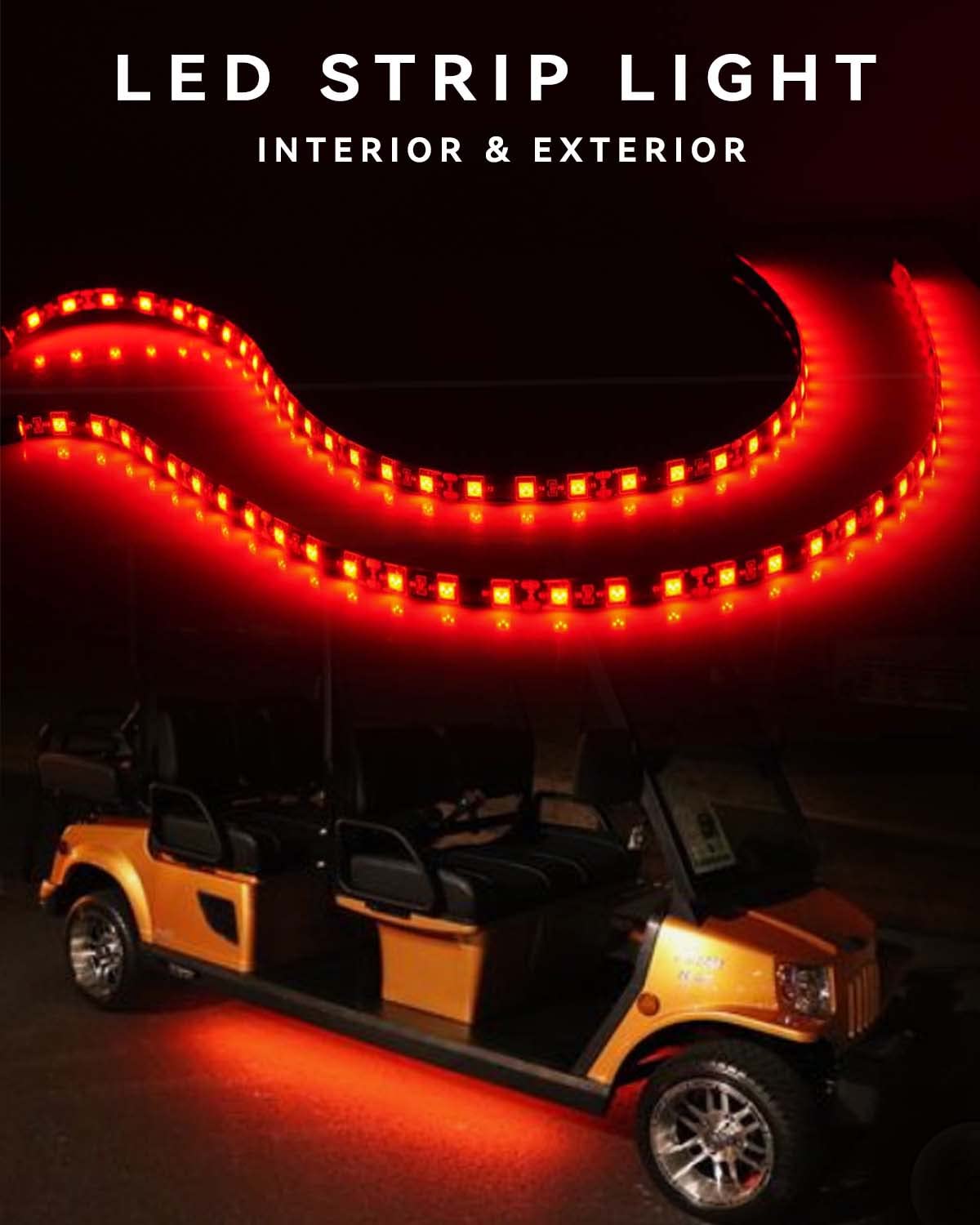 Car Led Strip Lights 24' Connectable Red 12V Led Light Strip For Cars Golf Cart Boat Marine Motorcycle Interior & Exterior Waterproof Led Strip, 4Pack