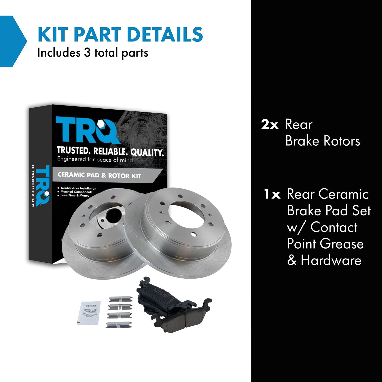 TRQ Rear Brake Pad & Rotor Kit - Ceramic Compatible with 2006-2010 Hummer H3 & 2009-2010 H3T, Model BKA11808