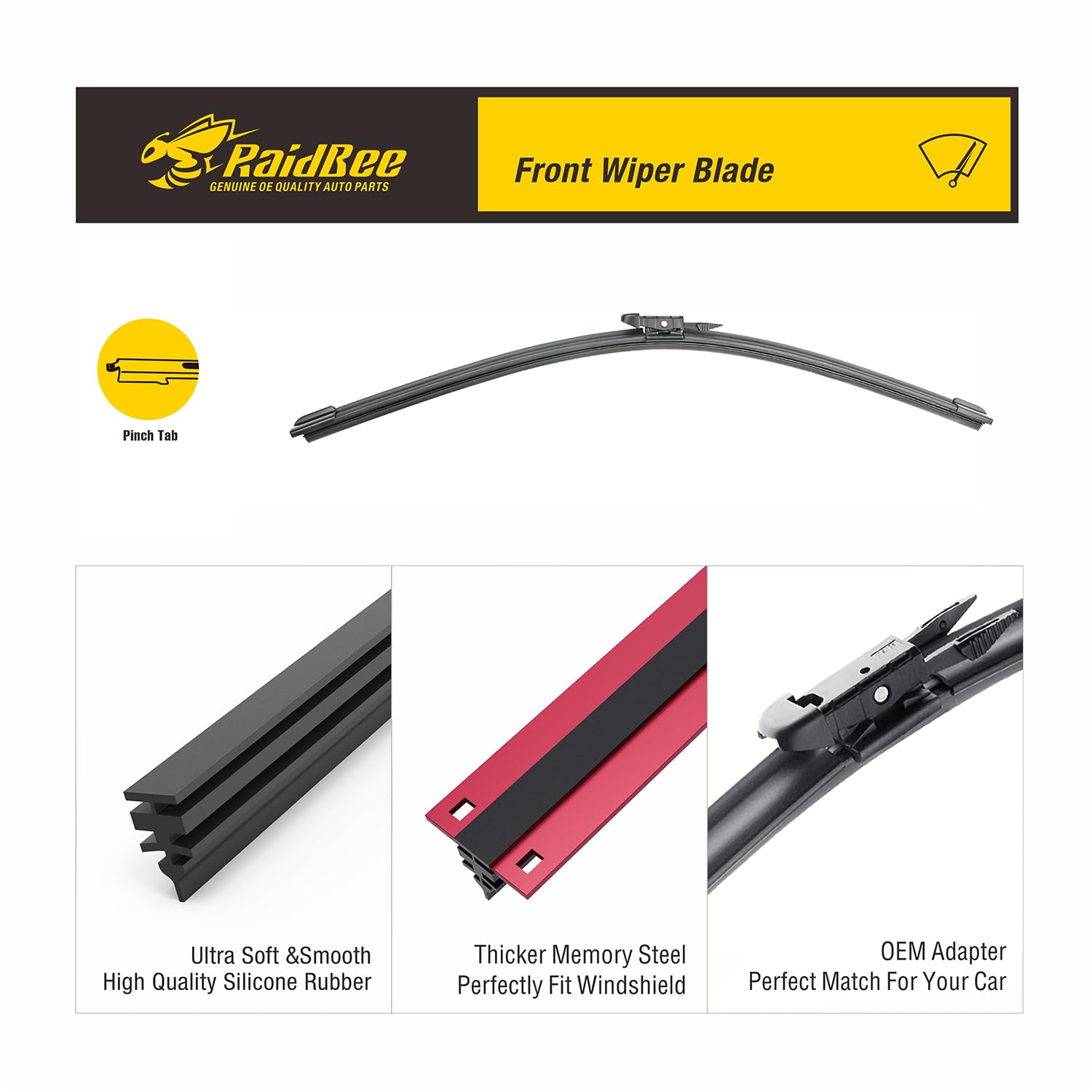 Raidbee 2 Silicone Windshield Wiper Blades Replacement For Ford Escape 2019-2013 Edge 22-15 Focus 18-12 Transit Connect 21-14 Oe