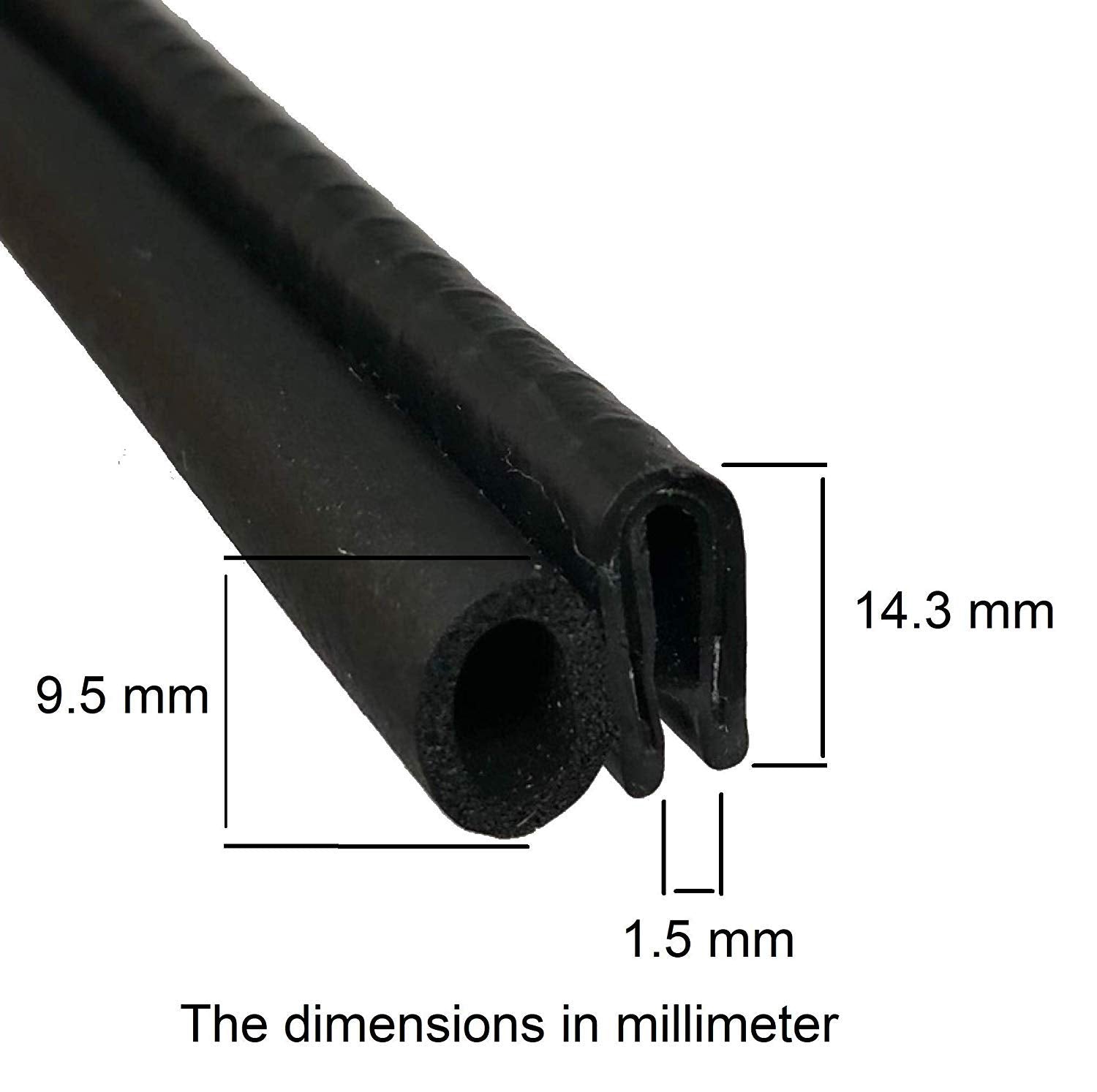 Seal Rubber Trim Seal with Side Bulb, 3/8" Diameter, 25 ft Length, Black, Model A081-25F