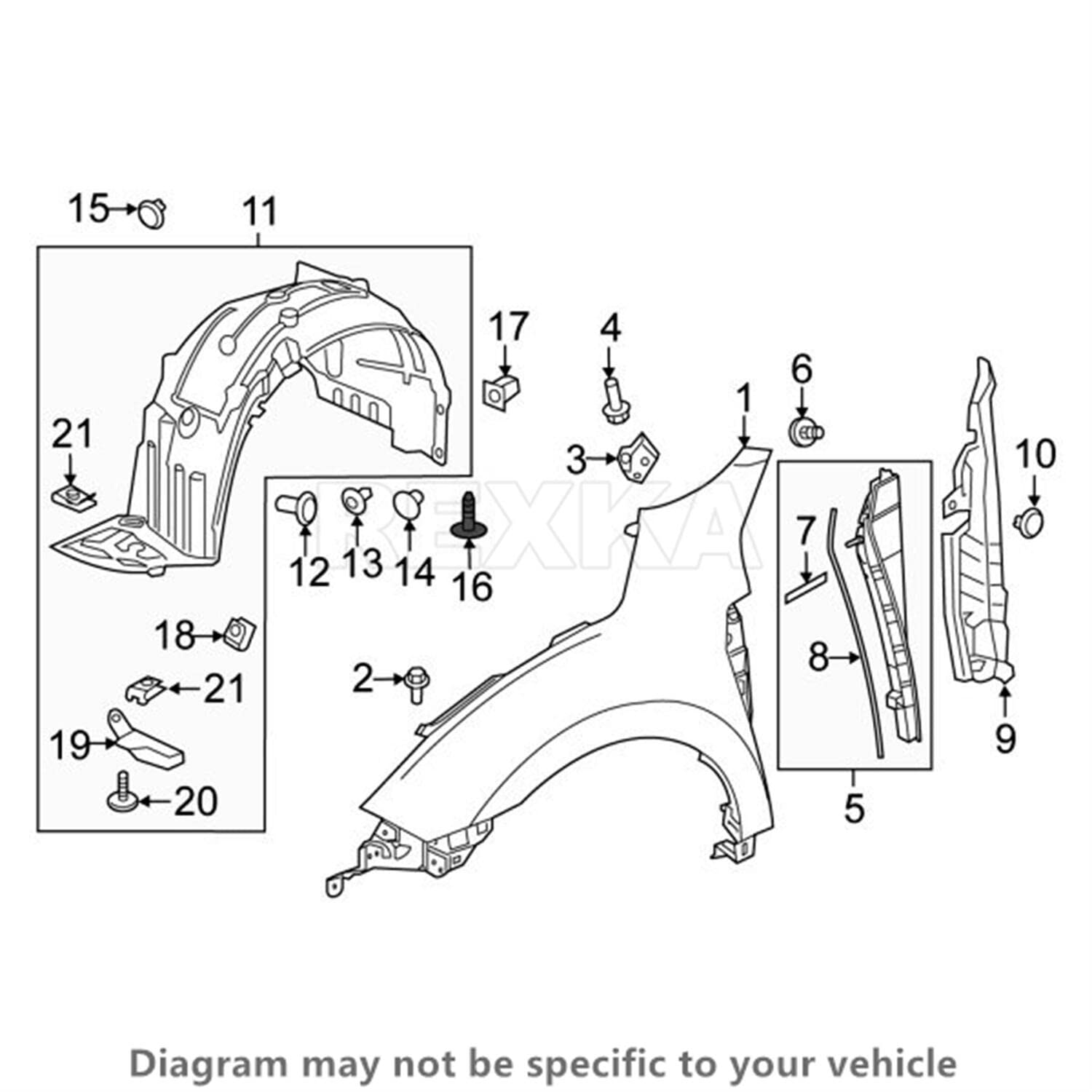 Rexka 15Pcs Bumper Cover Fender Liner Splash Shield Screw Retainer 90103-Ta0-000 Compatible With Honda Acura Accord Civic Cr-V Cr-Z Crosstour Fit Hr-V Insight Odyssey Passport Pilot Ridgeline