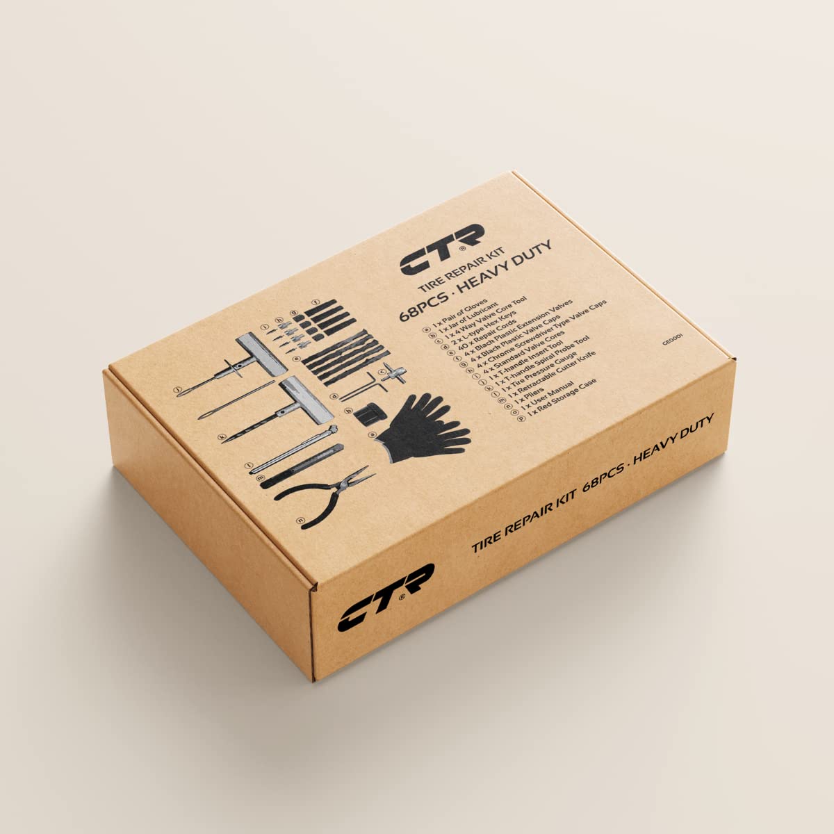 Ctr Heavy Duty Tire Plug Kit - 68Pcs All-In-One Universal Tire Repair Kit With Plugs, Professional Tools For Tubeless Tyre Flats