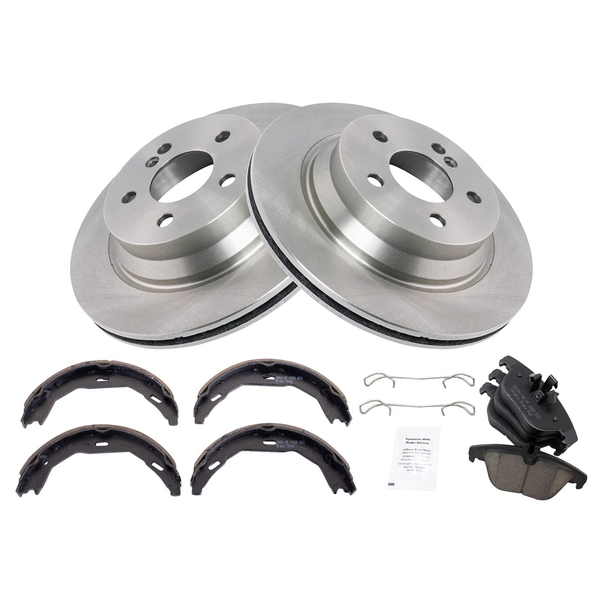 Trq Rear Brake Pad & Rotor Kit Brake Pads Brake Rotor Parking Brake Shoe Set Ceramic Compatible With 2010-2014 Mercedes-Benz E35
