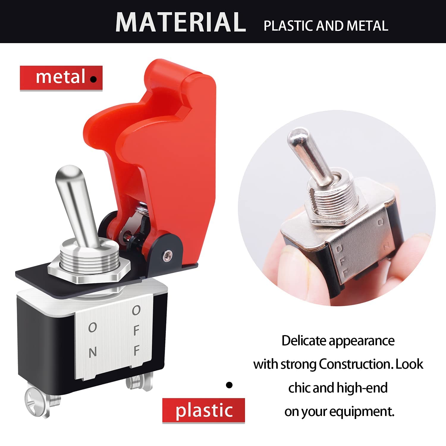 mankk 2PCS 12V Heavy Duty Rocker Toggle Switch 10A/125V SPST ON/Off 2Pin with Red Aircraft Safety Cover for Auto Car Marine Boat