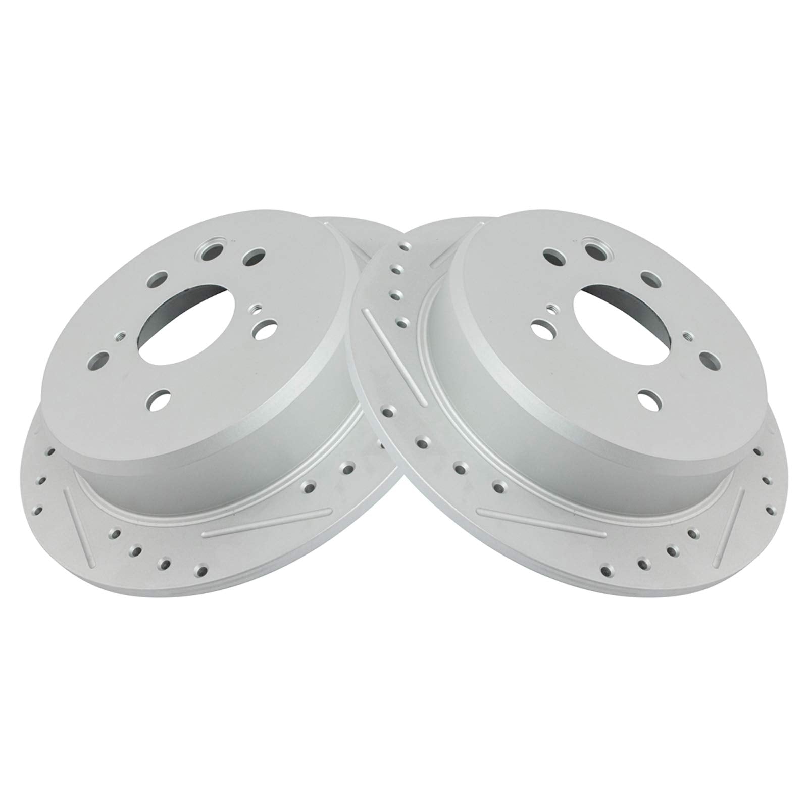 Trq Rear Performance Brake Rotors Set Solid Premium G-Coated Cross Drilled & Slotted Compatible With 2006-2015 Lexus Is250