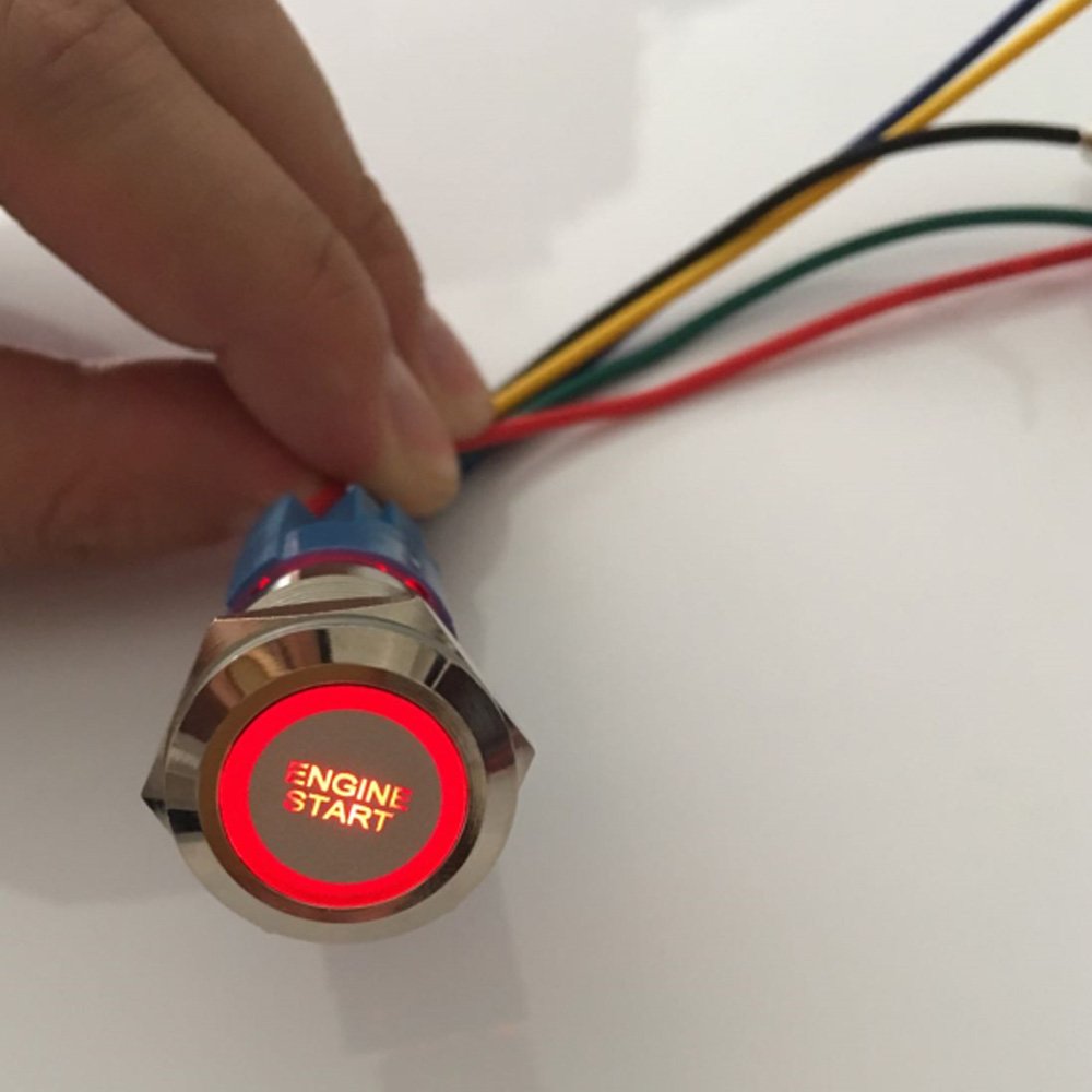 Esupport 12V Car Vehicle Red Led Light Headlight Push Button Metal Toggle Switch Socket Plug 19Mm Engine Start