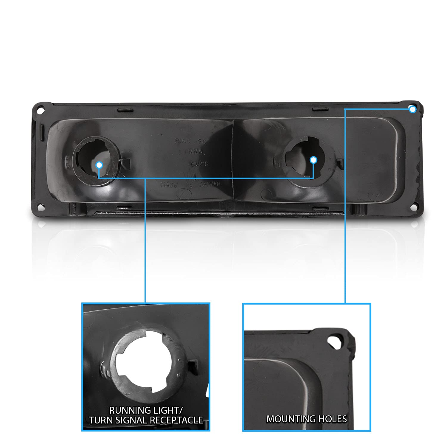 Amerilite Replacement Parking Turn Signal Lights Black Pair For 88-98 Chevy Full Size - Passenger And Driver Side