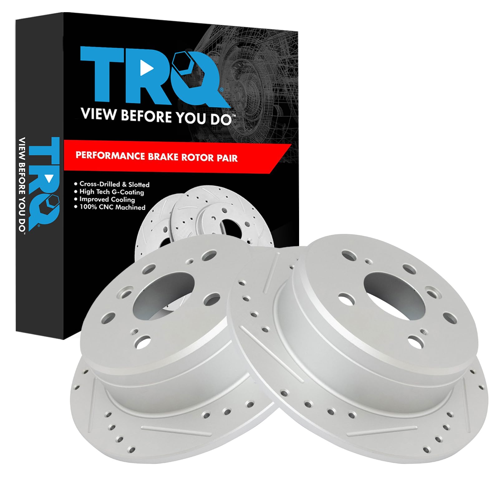 Trq Rear Performance Brake Rotors Set Premium G-Coated Cross Drilled & Slotted Compatible With 1997-2001 Lexus Es300 1992-2001 T