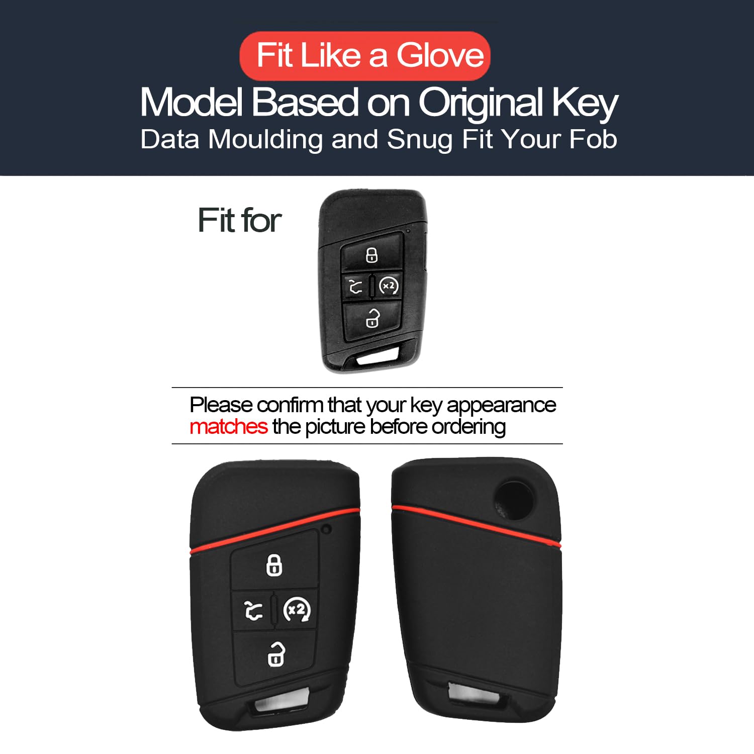 INFIPAR 2pcs Compatible with Volkswagen VW Jetta Atlas Passat Tiguan Arteon Taos Golf Alltrack Black Key Fob Cover Case Key Chai